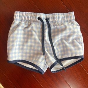 Kids Blue Checkered Swim Trunks